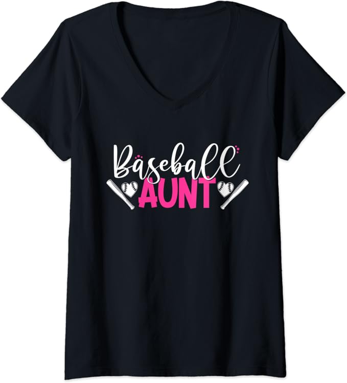 Womens Baseball Aunt Baseball Lover Fan Gift V-Neck T-Shirt: Amazon.co